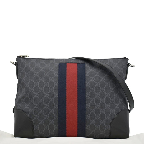 GUCCI East West GG Supreme Web Messenger Bag Black 474139
