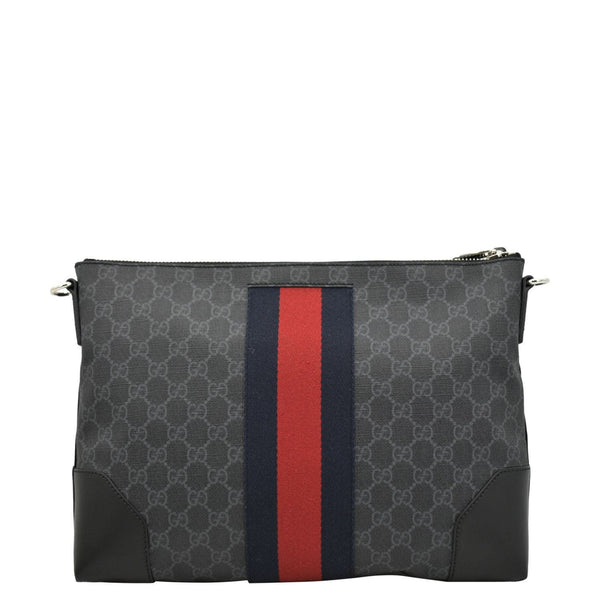 GUCCI East West GG Supreme Web Messenger Bag Black 474139