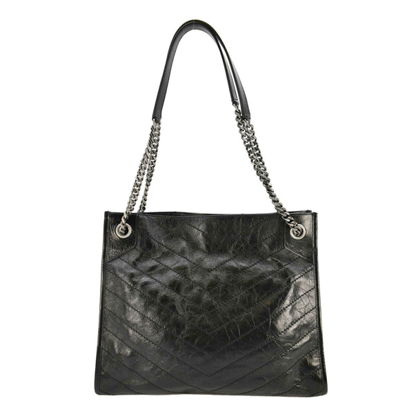 YVES SAINT LAURENT Niki  Crinkle Leather Shopper Tote Bag Black