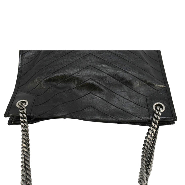 YVES SAINT LAURENT Niki  Crinkle Leather Shopper Tote Bag Black