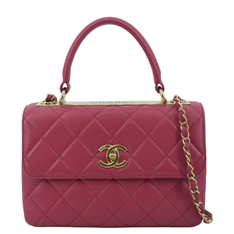 CHANEL Trendy CC Top Handle Flap Quilted Leather Shoulder Bag Hot Pink