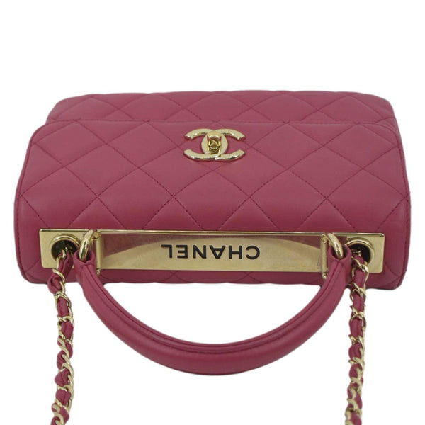 CHANEL Trendy CC Top Handle Flap Quilted Leather Shoulder Bag Hot Pink