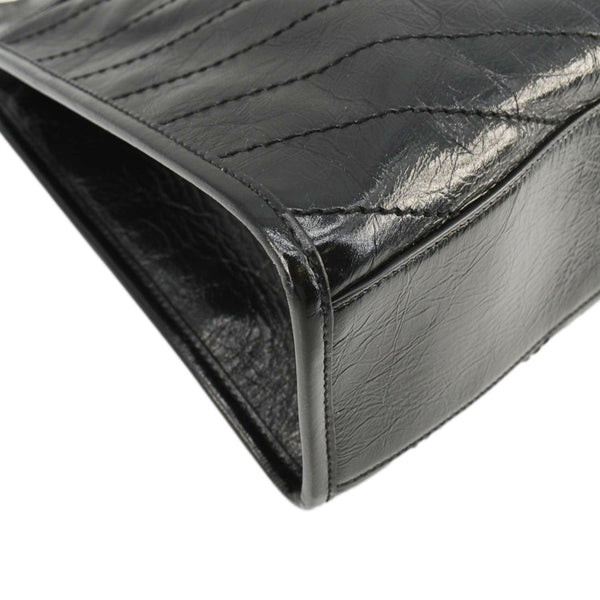 YVES SAINT LAURENT Niki  Crinkle Leather Shopper Tote Bag Black