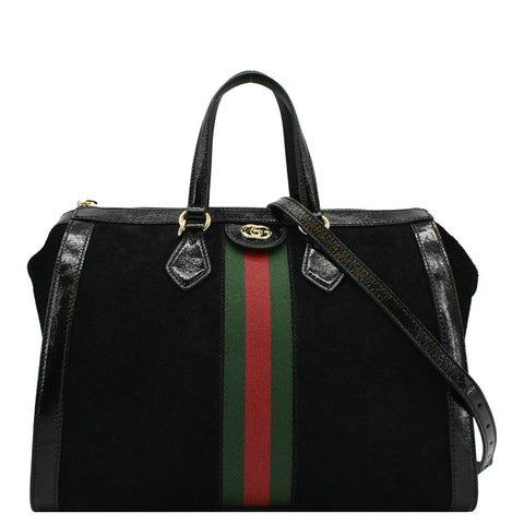 GUCCI Ophidia  Medium Web Suede Tote Bag Black 524537