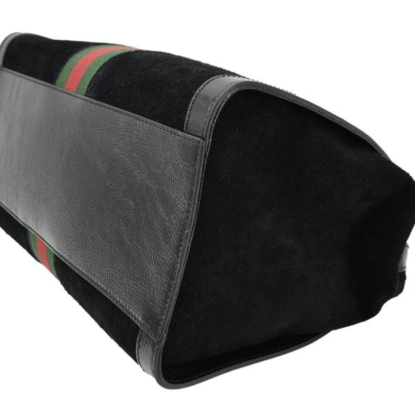 GUCCI Ophidia  Medium Web Suede Tote Bag Black 524537