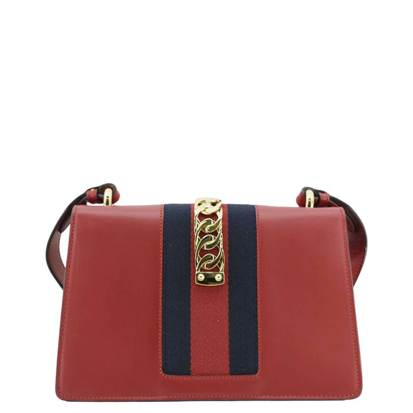 GUCCI Sylvie Small Web Leather Shoulder Bag Red 421882
