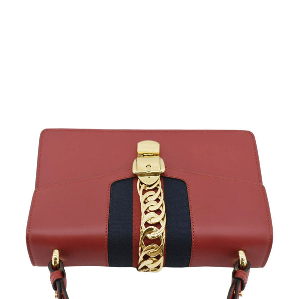 GUCCI Sylvie Small Web Leather Shoulder Bag Red 421882