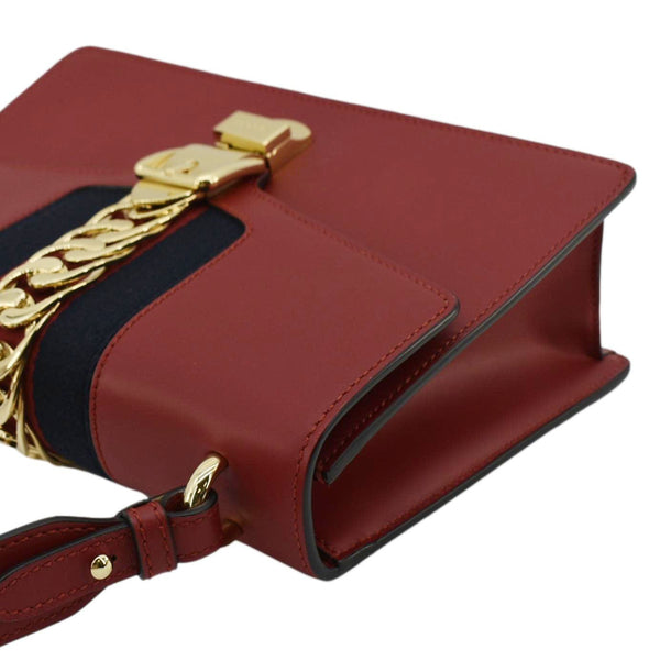 GUCCI Sylvie Small Web Leather Shoulder Bag Red 421882