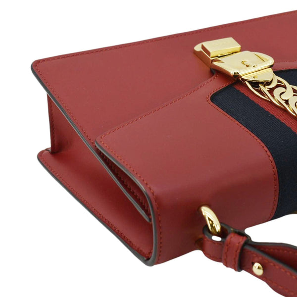 GUCCI Sylvie Small Web Leather Shoulder Bag Red 421882