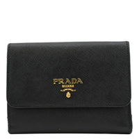 PRADA Fold Over Saffiano Leather Wallet Black