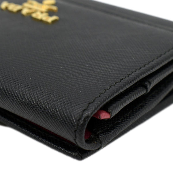 PRADA Fold Over Saffiano Leather Wallet Black