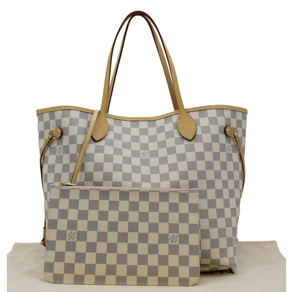 LOUIS VUITTON Neverfull MM Damier Azur Shoulder Bag Rose Ballerine