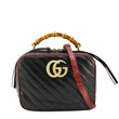 GUCCI GG Marmont Diagonal Leather Bamboo Top Handle Crossbody Bag Black 602270