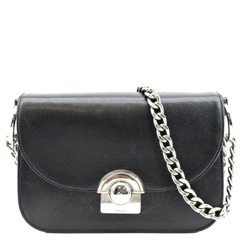PRADA Arcade Glace Calf Leather Chain Crossbody Bag Black
