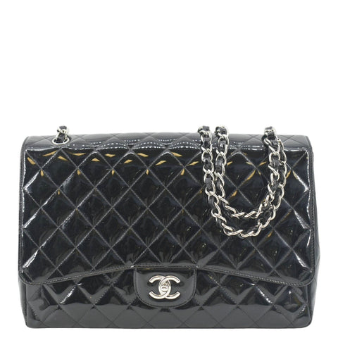 CHANEL Classic Maxi Single Flap Patent Leather Shoulder Bag Black