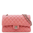 CHANEL Classic Double Flap Medium  Quilted Leather Shoulder Bag Salmon Pink