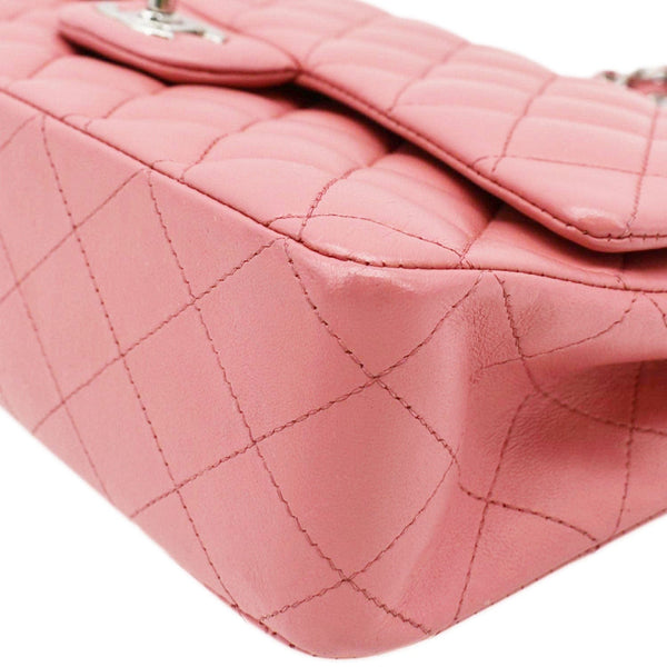 CHANEL Classic Double Flap Medium  Quilted Leather Shoulder Bag Salmon Pink
