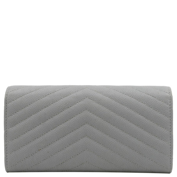 CHANEL Long Flap Quilted Chevron Caviar Wallet Light Grey