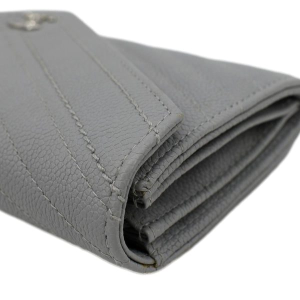 CHANEL Long Flap Quilted Chevron Caviar Wallet Light Grey