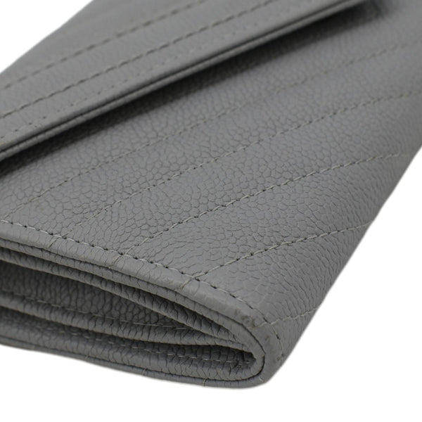 CHANEL Long Flap Quilted Chevron Caviar Wallet Light Grey