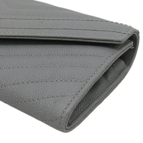 CHANEL Long Flap Quilted Chevron Caviar Wallet Light Grey