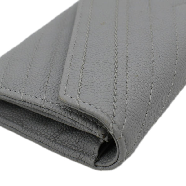 CHANEL Long Flap Quilted Chevron Caviar Wallet Light Grey