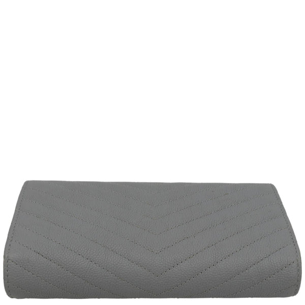 CHANEL Long Flap Quilted Chevron Caviar Wallet Light Grey