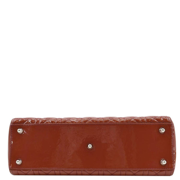 CHRISTIAN DIOR Lady Dior Large Quilted Patent Leather Shoulder Bag Reddish Orange