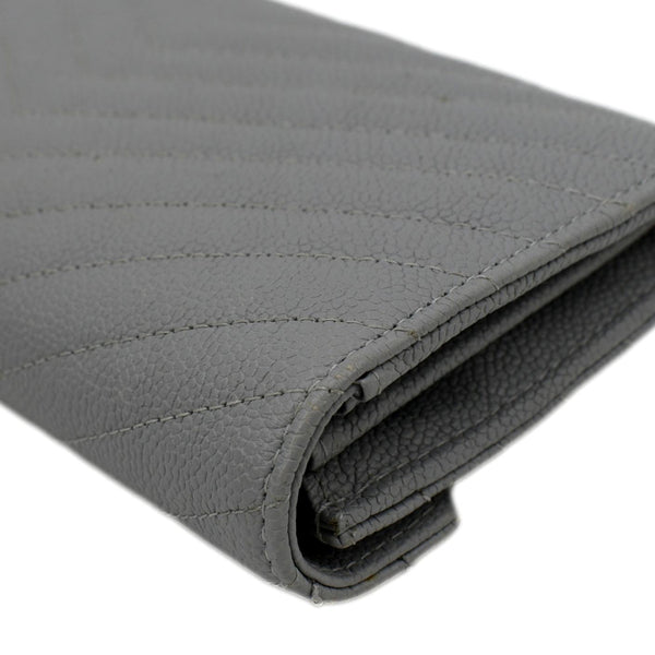 CHANEL Long Flap Quilted Chevron Caviar Wallet Light Grey