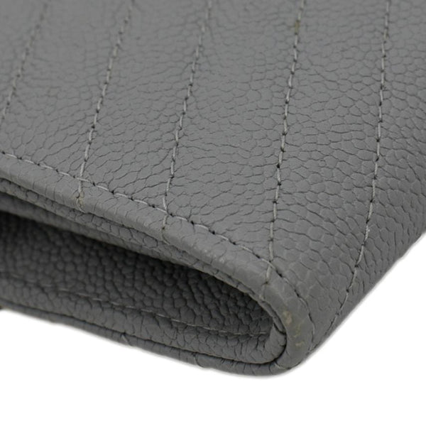 CHANEL Long Flap Quilted Chevron Caviar Wallet Light Grey