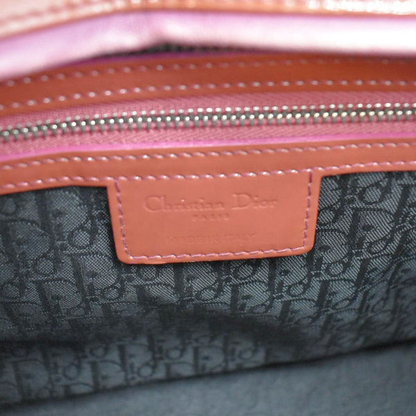 CHRISTIAN DIOR Lady Dior Large Quilted Patent Leather Shoulder Bag Reddish Orange