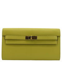 HERMES Kelly To Go Leather Wallet Lime