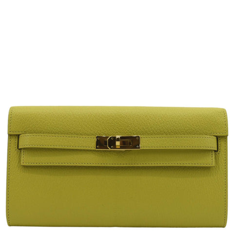HERMES Kelly To Go Leather Wallet Lime