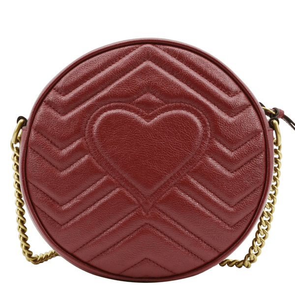 GUCCI GG Marmont Mini Round Leather Crossbody Bag Red 550154