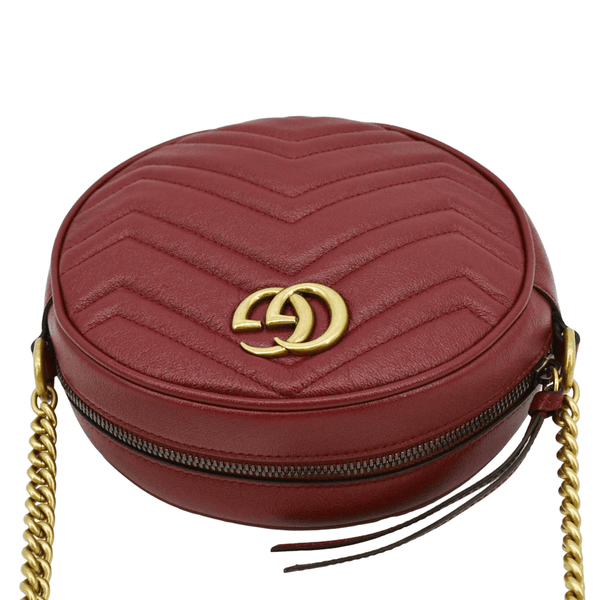 GUCCI GG Marmont Mini Round Leather Crossbody Bag Red 550154