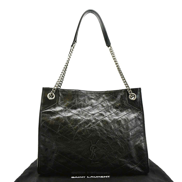 YVES SAINT LAURENT Niki Medium Crinkle  Leather Shoulder Bag Black