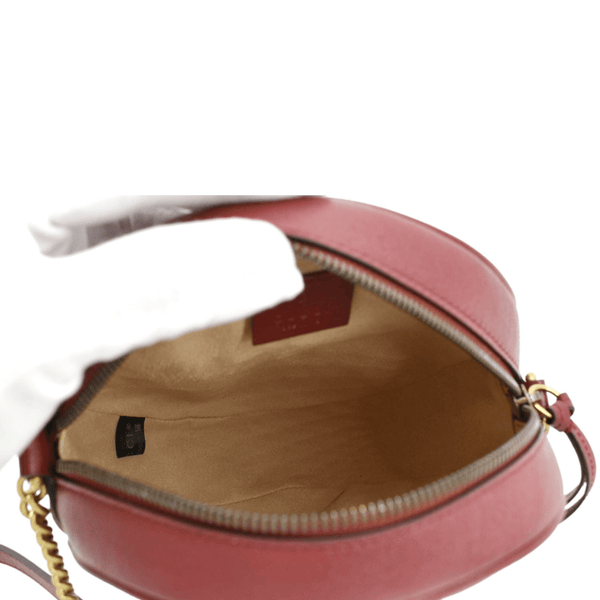 GUCCI GG Marmont Mini Round Leather Crossbody Bag Red 550154