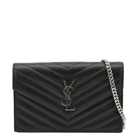 YVES SAINT LAURENT WOC Cassandre Grain De Poudre Chain Crossbody Bag Black