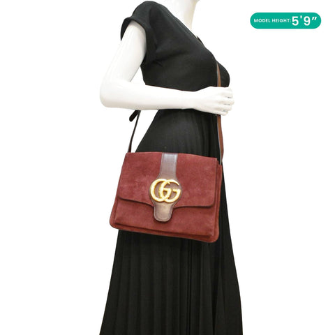 GUCCI Arli Medium Suede Leather Crossbody Bag Red 550126