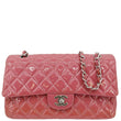 CHANEL Classic Double Flap Medium Quilted Patent Leather Shoulder Bag Light Pink