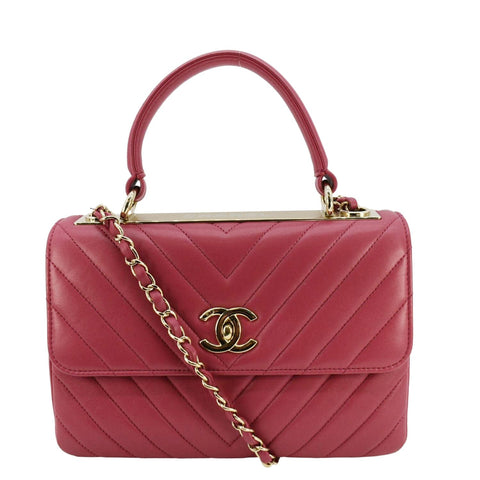 CHANEL Trendy CC Top Handle Flap Quilted Leather Shoulder Bag Hot Pink