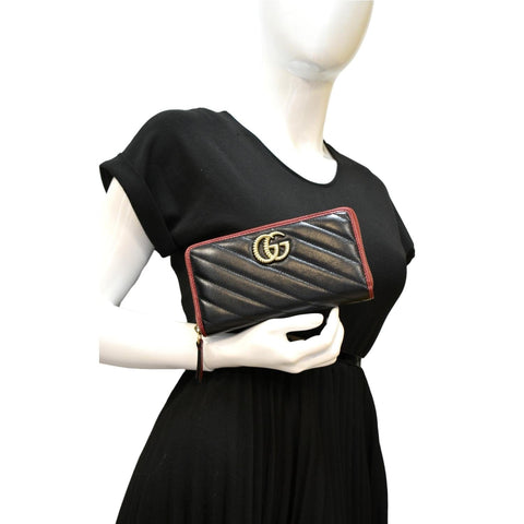 GUCCI GG Marmont Leather Zip Around Wallet Black 573810
