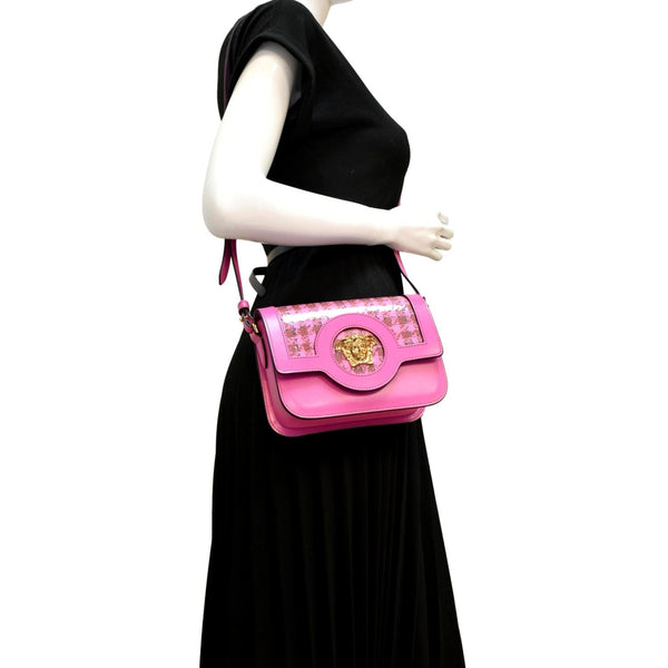 VERSACE Tribute Leather Crossbody Bag Hot Pink
