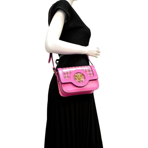 VERSACE Tribute Leather Crossbody Bag Hot Pink
