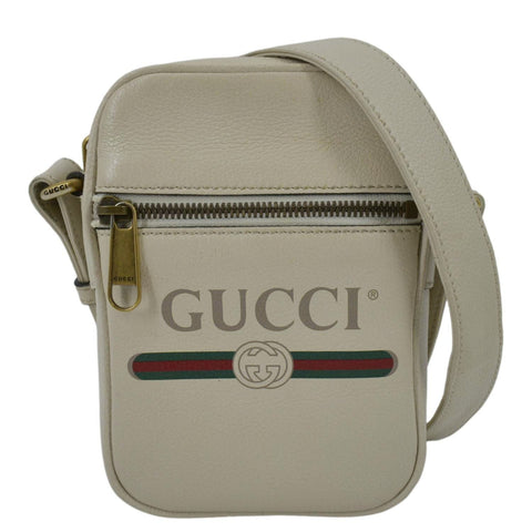GUCCI Mini Logo Leather Crossbody Messenger Bag Off White 574803