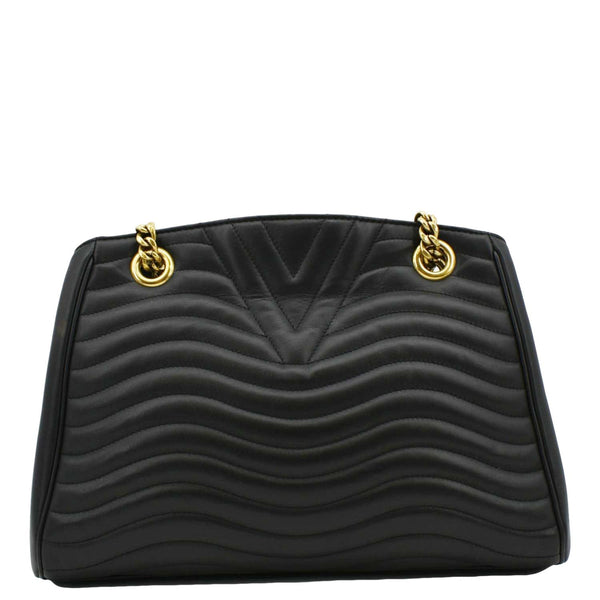 LOUIS VUITTON Wave Chain Leather Tote Shoulder Bag Black