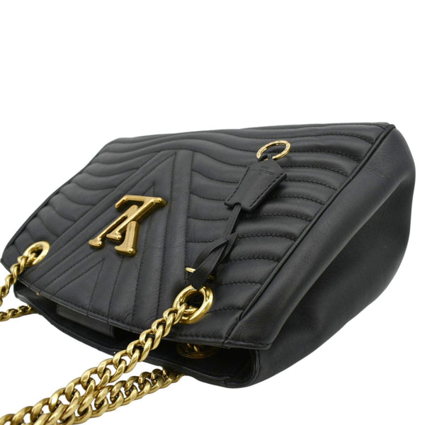 LOUIS VUITTON Wave Chain Leather Tote Shoulder Bag Black