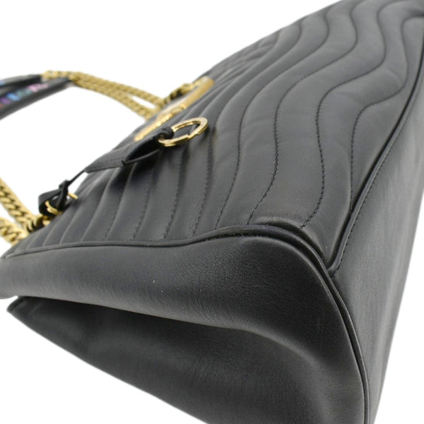 LOUIS VUITTON Wave Chain Leather Tote Shoulder Bag Black