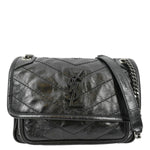 YVES SAINT LAURENT Niki Baby Crinkle Leather Shoulder Bag Black