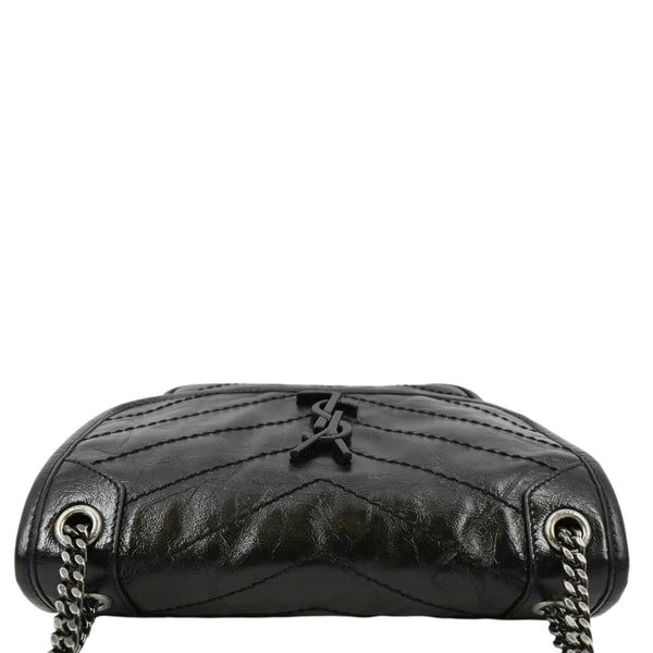 YVES SAINT LAURENT Niki Baby Crinkle Leather Shoulder Bag Black